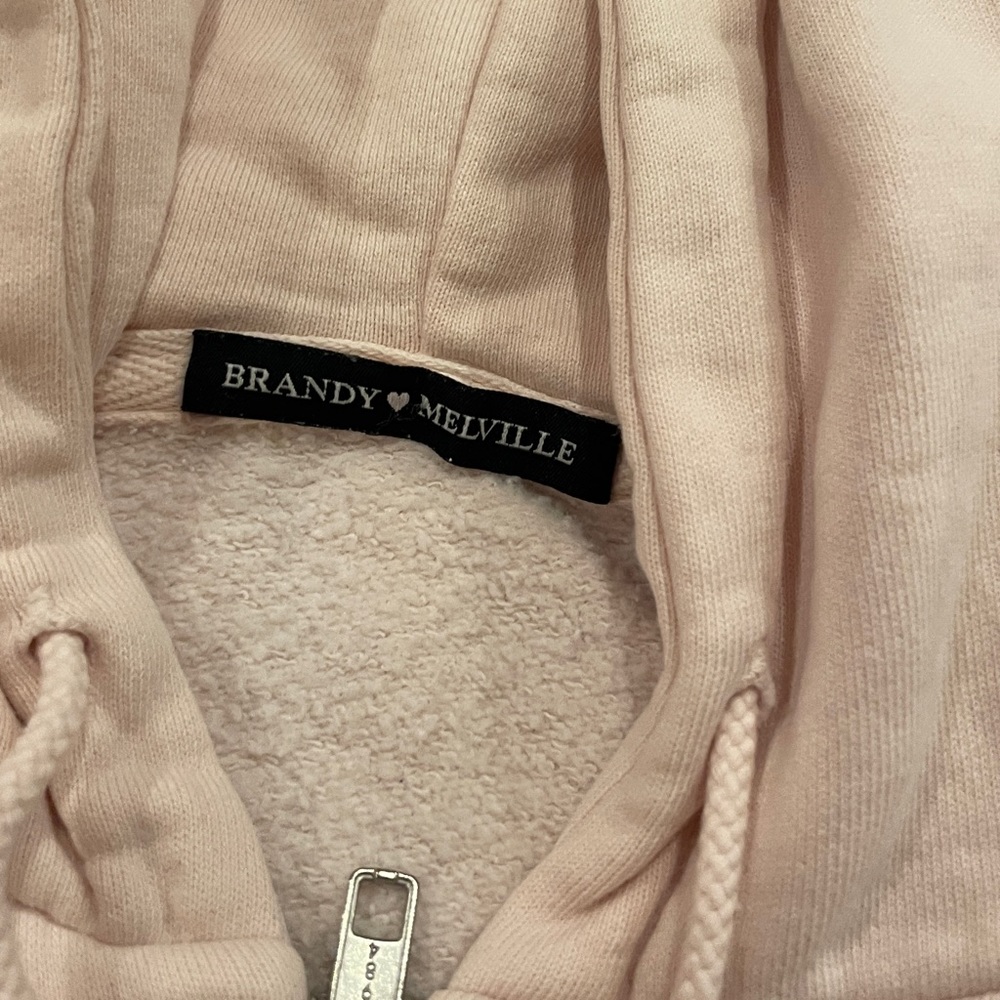 John Galt/Brandy Melville Light/Pastel Pink Crystal Cropped Zip-Up Hoodie - Picture 3 of 6